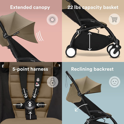 Stokke YOYO3 Stroller from 6 Months - Includes Black Frame, Seat Cushion & Canopy - Folds in & Out in a Flash - Light & Compact - Carry-On Compatible