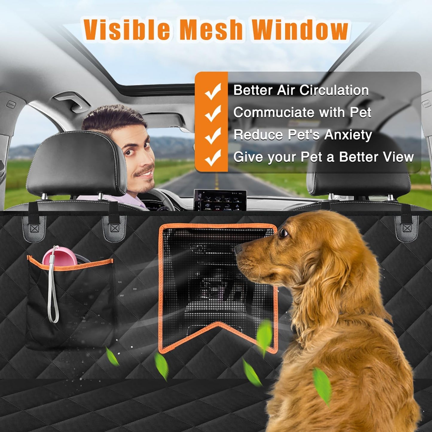 Kytely Dog Car Seat Cover for Back Seat,600D Heavy Duty Dog Hammock for Car with Side Flap,100% Waterproof Pet Backseat Cover, Anti-Scratch Nonslip Pet Seat Protector for Cars Trucks and SUV