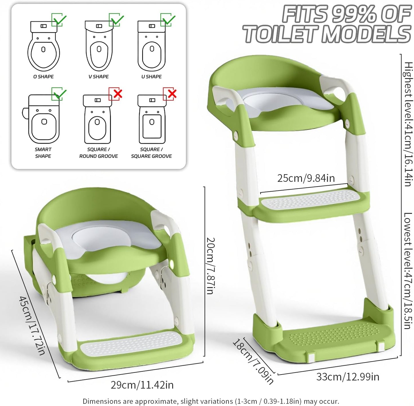 Snugzy Toddler Potty Training Seat 3-in-1 Foldable Potty Training Toilet with Step Stool Adjustable Potty Chair with Urinals (Grey)