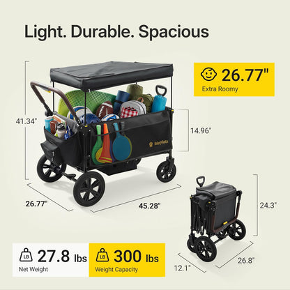 Stroller Wagon for Kids, One-Hand Adjustable Push/Pull Handle, Spacious Storage, 8"/12" All-Terrain Wheels, Canopy with Bug Net, Wagon Stroller for Daily Walks, Short Trips & Grocery Runs