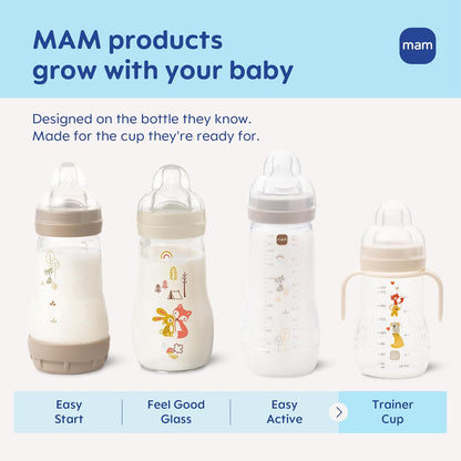 MAM 8 oz Trainer + Sippy Cup 2-Pack, 4+ Months 2-in-1 Baby Training Cup with Nipple & Silicone Spout, Spill Proof, BPA Free, Dishwasher Safe, Made In Europe