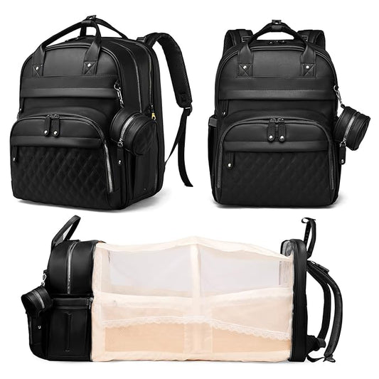 Astro alan Baby Diaper Bag Backpack with Changing Station, Waterproof Large Capacity Diaper Bag for Moms and Dads, Plant-Based Leather with USB Charging Port, Baby Gift for New Parents, Black