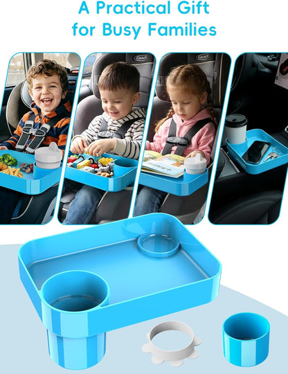 Car Seat Cup Holder Snack Tray for Kids, Reduces Mess, Detachable Large Base & Adjustable Ring, Carseat Tray for Toddler, Car Seat Food Tray Table for Kid Travel Road Trip Essentials -Light Gray