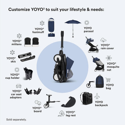 Stokke YOYO3 Stroller from 6 Months - Includes Black Frame, Seat Cushion & Canopy - Folds in & Out in a Flash - Light & Compact - Carry-On Compatible