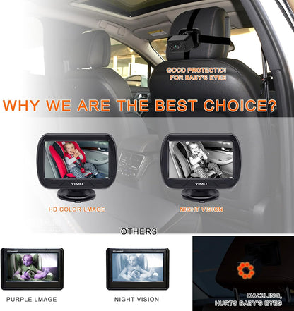 YIMU HD720P Rear Seat Baby Car Camera for Backseat, Car Headrest Quick-Install Monitor, Night Vision, 360° Rotatable car Camera for Baby with 4.3 inch car Baby Monitor (KB41)