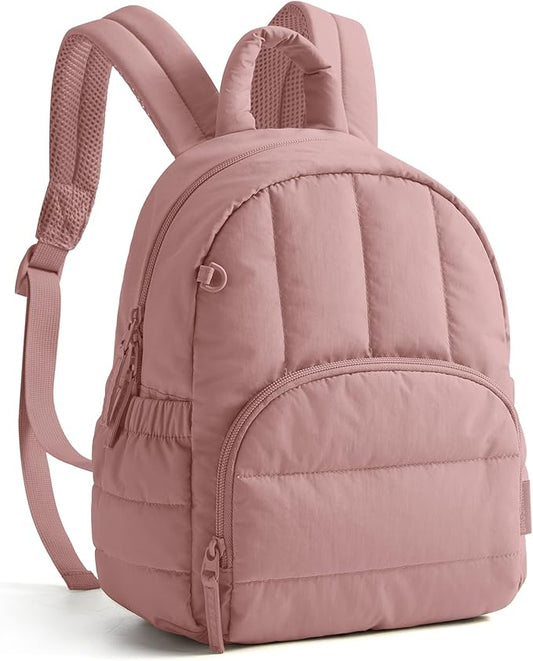 BAGSMART Mini Backpack for Women, Lightweight Puffer Small Backpack Purse, Quilted Casual Travel Daypack, Cute Water-Resistant Bookbag for Daily, Dark Pink