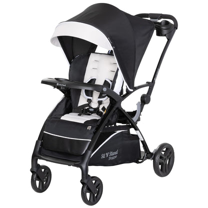 Baby Trend Sit N' Stand 5-in-1 Collapsible Shopper Stroller with Canopy, Visor, Extendable Storage Basket, Phone Tray, and 2 Cup Holders, Modern Khaki
