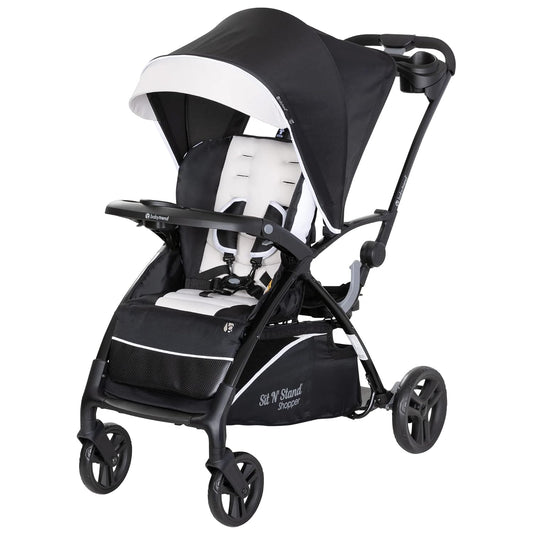 Baby Trend Sit N' Stand 5-in-1 Collapsible Shopper Stroller with Canopy, Visor, Extendable Storage Basket, Phone Tray, and 2 Cup Holders, Modern Khaki