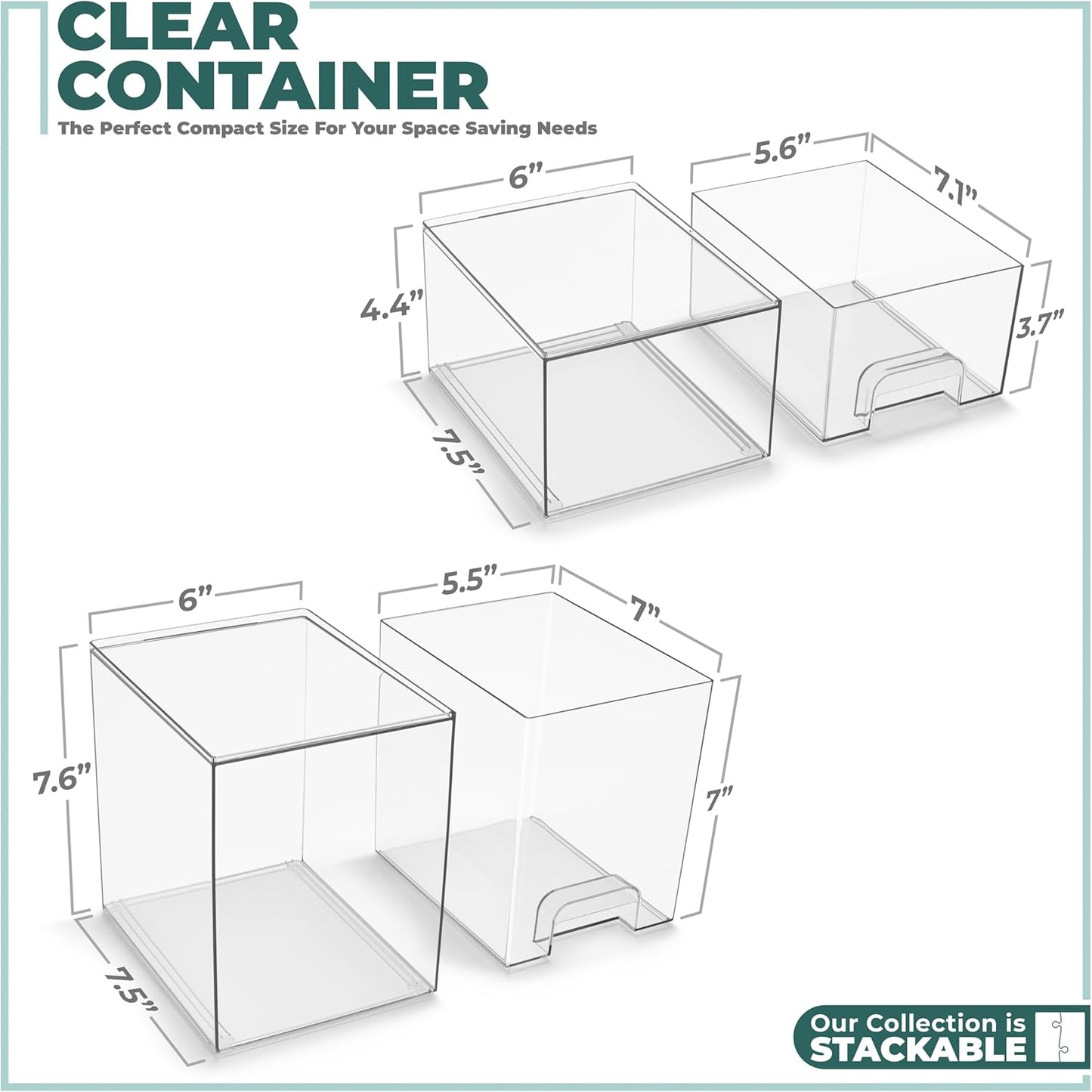 Sorbus Stackable Acrylic Storage Drawers – 2 Small + 2 Tall + 1 Wide – 5 Pack Clear Plastic Organizer Bins for Baby Bottles, Makeup, Bathroom & Vanity, Pull-Out Drawer Design for Kitchen Cabinets