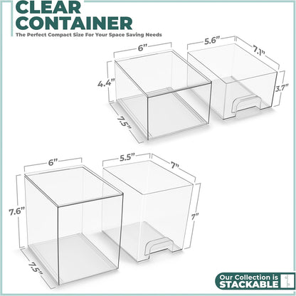 Sorbus Stackable Acrylic Storage Drawers – 2 Small + 2 Tall + 1 Wide – 5 Pack Clear Plastic Organizer Bins for Baby Bottles, Makeup, Bathroom & Vanity, Pull-Out Drawer Design for Kitchen Cabinets