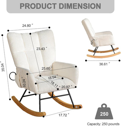 Rocking Chair Nursery with Airbag, Comfy Modern Nursery Rocking Reading Chair indoor with Footrest, Cozy Upholstered Glider Rocker Chairs for Living Room Bedroom Offices(Chenille, Dark Grey)