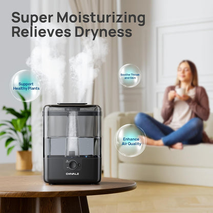 CHIVALZ Humidifiers for Bedroom Large Room, 6L Cool Mist Top Fill Humidifier with Essential Oil Diffuser, 26dB Quiet Ultrasonic Humidifier for Baby Nursery Plants, 50H Runtime Night Light 1 Pack White