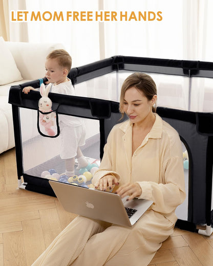 Baby Playpen with Mat, 71" x 59" Extra Large Play Yard for Babies and Toddlers, Baby Fence with Soft Thick Play Mat, Indoor Safety Activity Center for Infants, Easy to Assemble and Clean（Gray）