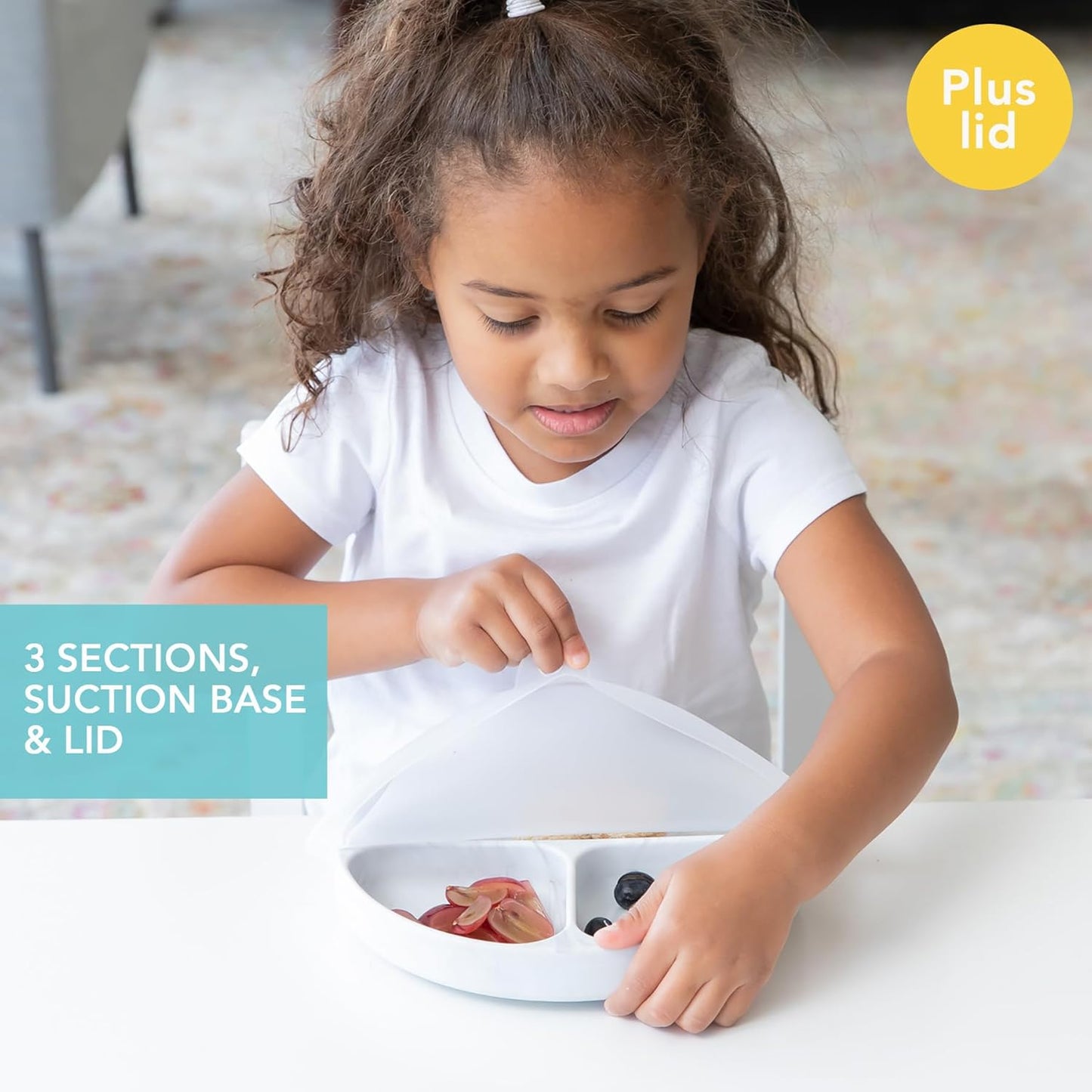 Bumkins Toddler and Baby Suction Plate, Divided Grip Dish for Babies and Kids, Baby Led Weaning, Feeding Supplies, Sticks to Tables and Highchairs, Platinum Silicone, for Chidren 6 Months, Gray