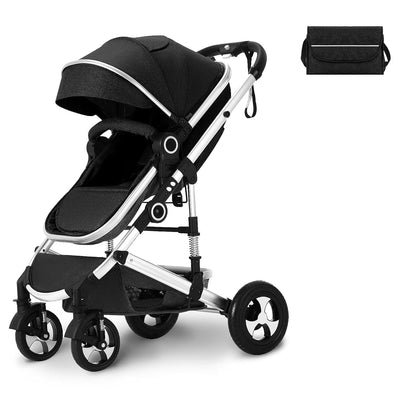 Kinder King 2 in 1 Convertible Baby Stroller, Folding High Landscape Infant Carriage, Newborn Reversible Pram, Adjustable Canopy, Diaper Bag, Pink