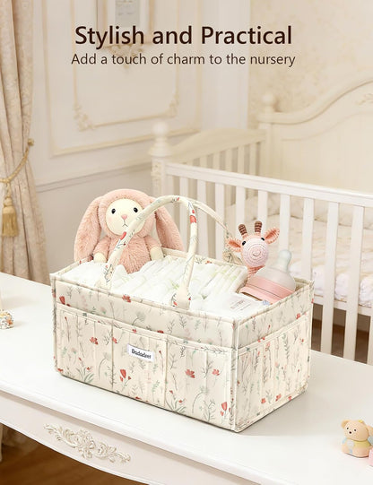 Baby Diaper Caddy Organizer, Portable Nursery Storage Basket for Newborn Essentials, Changing Table & Car Caddy Organizer, Gift for Baby Shower, Registry Must-Have for Boy Girl, Green