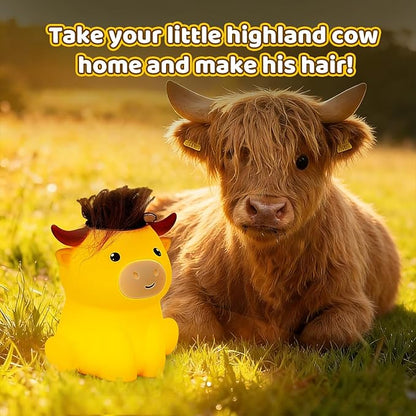 Amaredom Highland Cow Night Light, Cute Silicone Cow Lamp, Dimmable Rechargeable LED Bedside Lamp with 20 Minutes Timer & Tap Control for Nursery, Baby Girls, Women, Bedrooms, Living Room