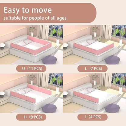 Bed Rail, Bed Bumper for Toddlers, Kid, 78.7 Inch Bed Side Rails Safety for Queen, King, Full, Twin, Bunk, Dorm Beds to Prevent Falls, Bed Barrier for Dogs, Easy Installation (Pink, 4 Packs)