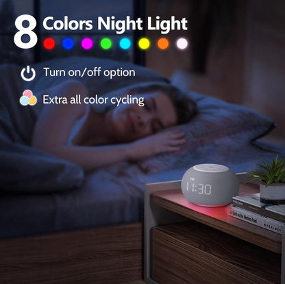 Reacher Auto-Dimmable Alarm Clock White Noise Machine with Night Light, 20 Soothing Sounds, Sleep Timer, Fabric LED Display, Precise Volume Control, Small Sound Machine for Nursery, Baby