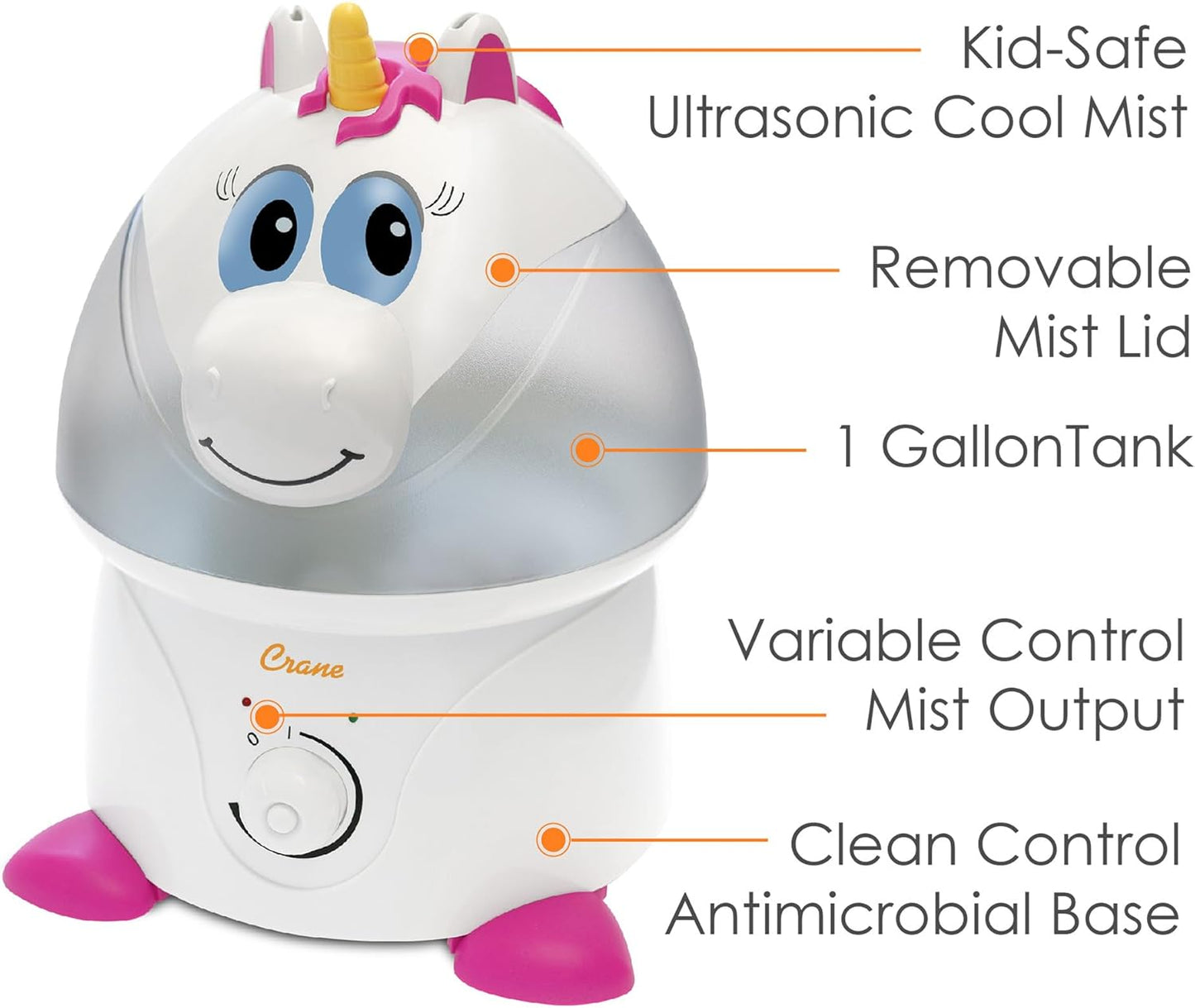 Crane Cute Animal Humidifier for Kids Bedroom and Nursery, Ultrasonic Cool Mist, 1 Gallon, Auto Shut Off, Cool Mist Humidifier