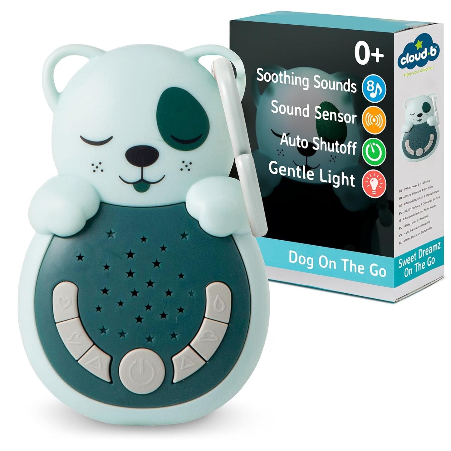 Cloud b Travel Comforting Sound Machine w/Calming Light | 4 White Noise and 4 Lullabies | Re-Activating Smart Sensor | Sweet Dreamz On the Go™ - Fox