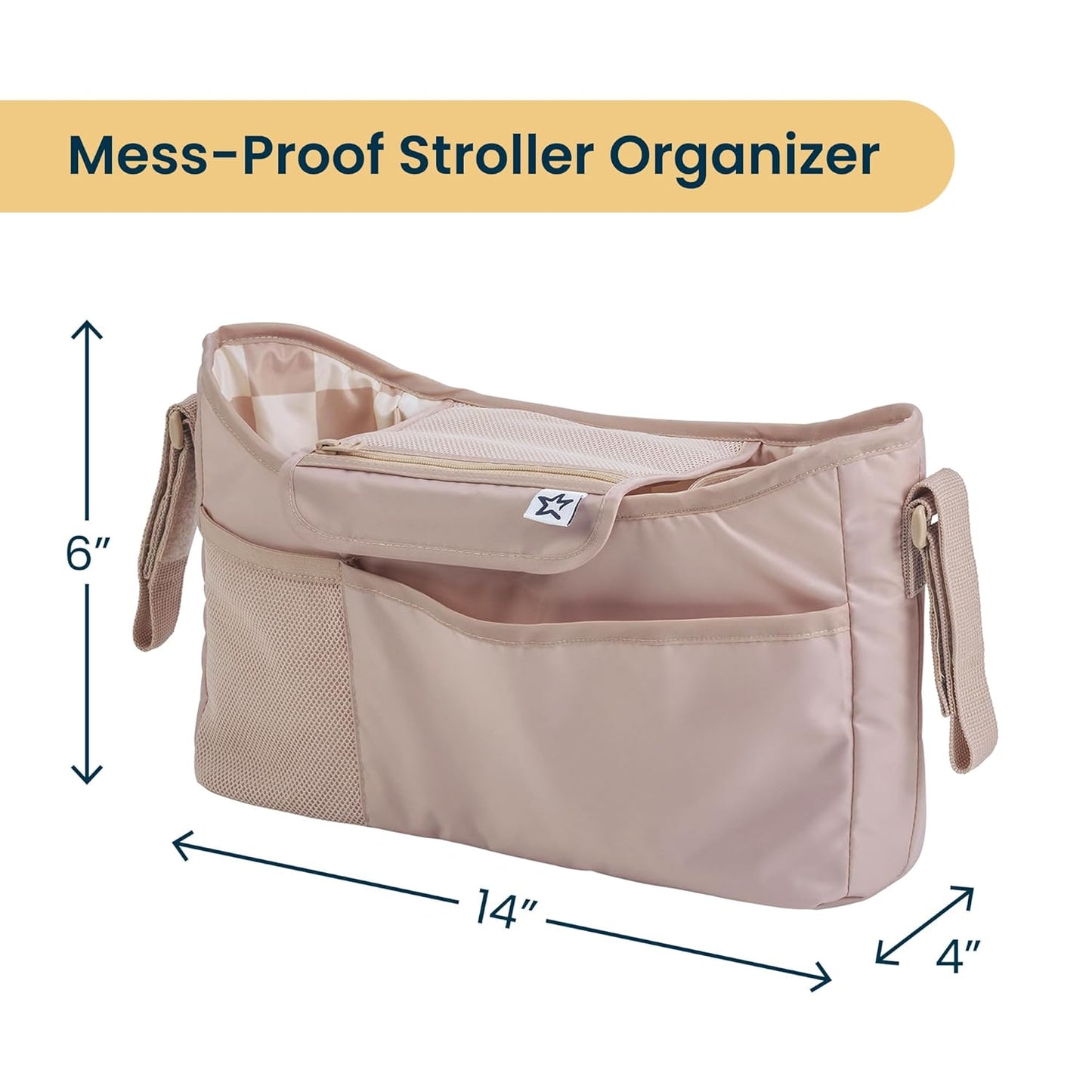 Tiny Twinkle Universal Stroller Organizer with Adjustable Strap - Waterproof Stroller Caddy Fits Baby Jogger, Nuna, Graco, Donna and Bugaboo Strollers（Black）
