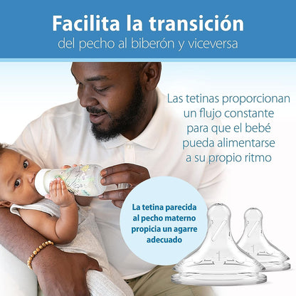 Dr. Brown's Anti-Colic Options + Wide-Neck Baby Bottle Designer Edition Dino Decos, 9oz/270mL, Level 1 Slow Flow Nipple, BPA-Free, 0m+, 2-Pack