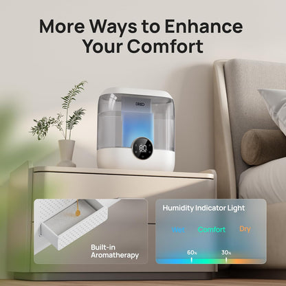 DREO Humidifiers for Bedroom, 6L Easy to Fill & Clean, 60H Runtime for Large room, 28 dB Quiet Cool Mist Air Humidifier for Plant, Baby Nursery, Home, Indoor, Night Light, Precise Humidity Control