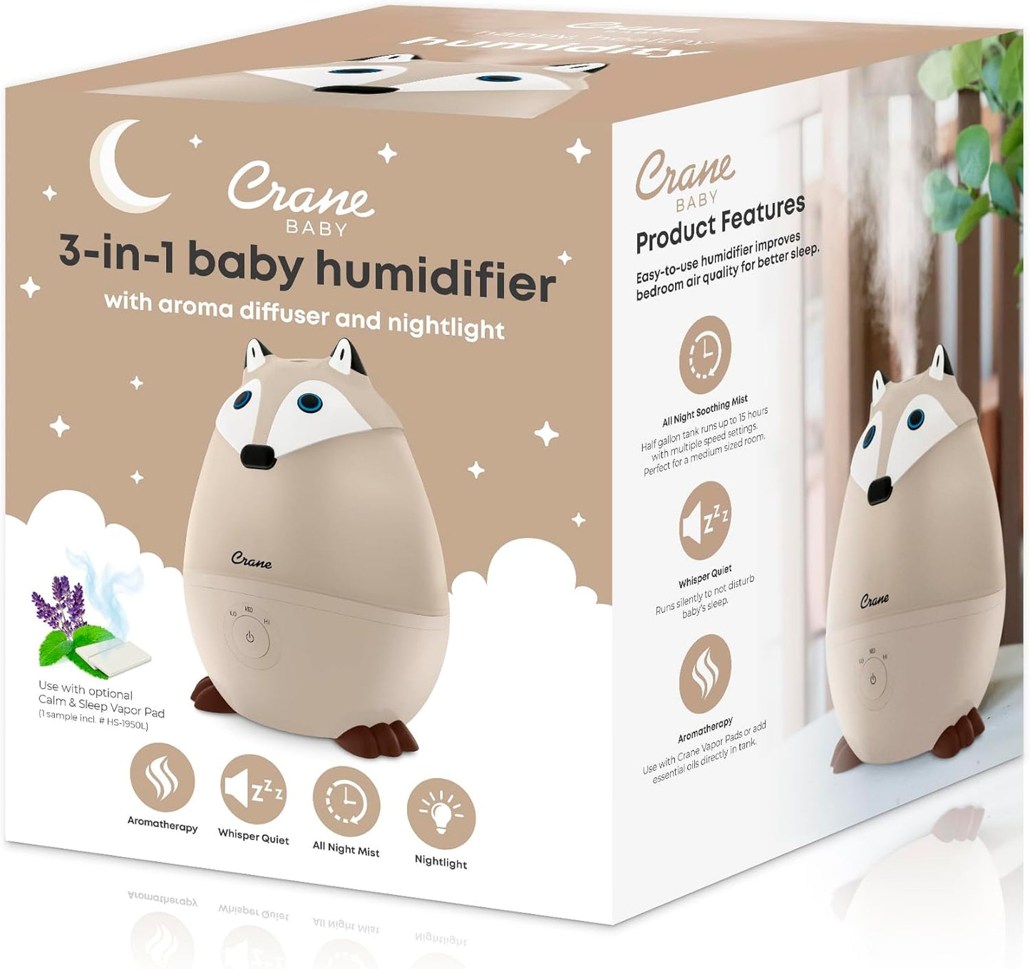 Crane Baby Mini Adorable Snow Owl Baby Humidifier, 0.5 Gal Cool Mist Humidifiers with Aroma Tray and Nightlight, Whisper Quiet Ultrasonic Humidifier for Baby and Toddler Room, Congestion Relief