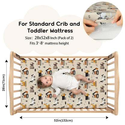 Yoofoss Pack and Play Sheets Fitted, Mini Crib Sheets 2-Pack for Pack N Play Mattress, Stretchy Playard Sheet, Soft and Breathable Green+Giraff