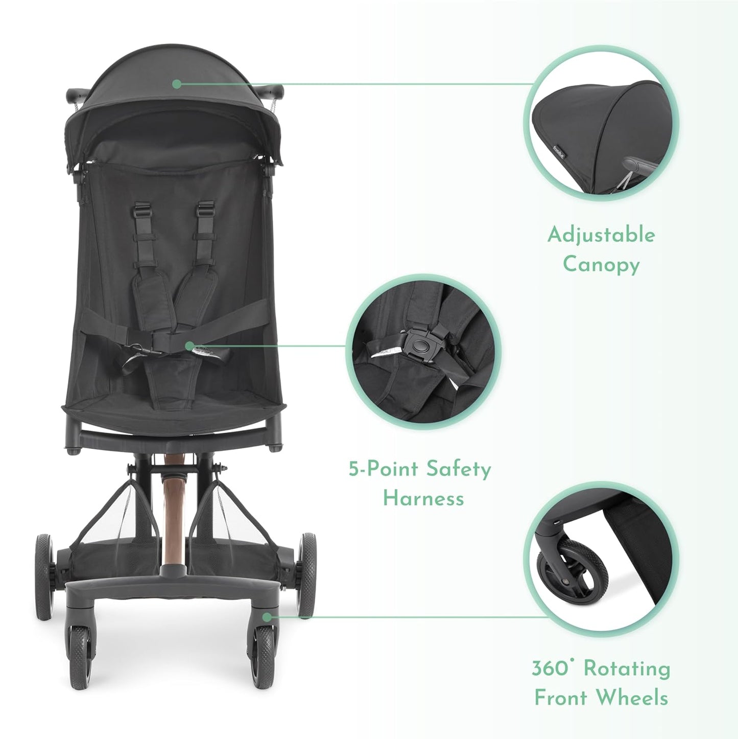 Evolur Roamer Ultra Lightweight Stroller, Compact One-Hand Self-Standing Fold Travel Stroller with 5-Point Safety Harness, Adjustable Sun Canopy, 360° Rotating Wheels with Cup Holder - Red