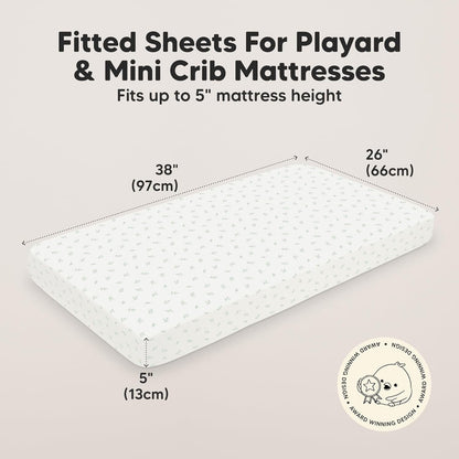 2-Pack Mini Crib Sheets Fitted - 38x26 Pack N Play Sheets for Pack and Play Mattress, Organic Cotton, Soft & Breathable Playard Bedding, Neutral Mini Toddler Bed Cover for Boys, Girls (Dragon Tale)