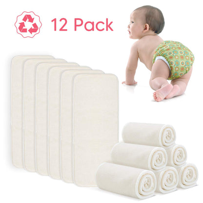 Damero 5-Layer Reusable Diapers Baby Inserts, 12PCS Cloth Diaper Inserts with an Extra Storage Bag
