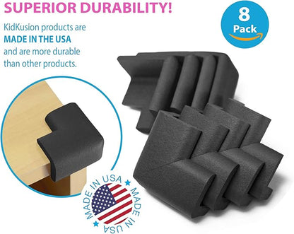 Kidkusion Corner Cushions, Black - 8 Pack | Foam Safety; Table Protector; Furniture Safety; Edge Guard