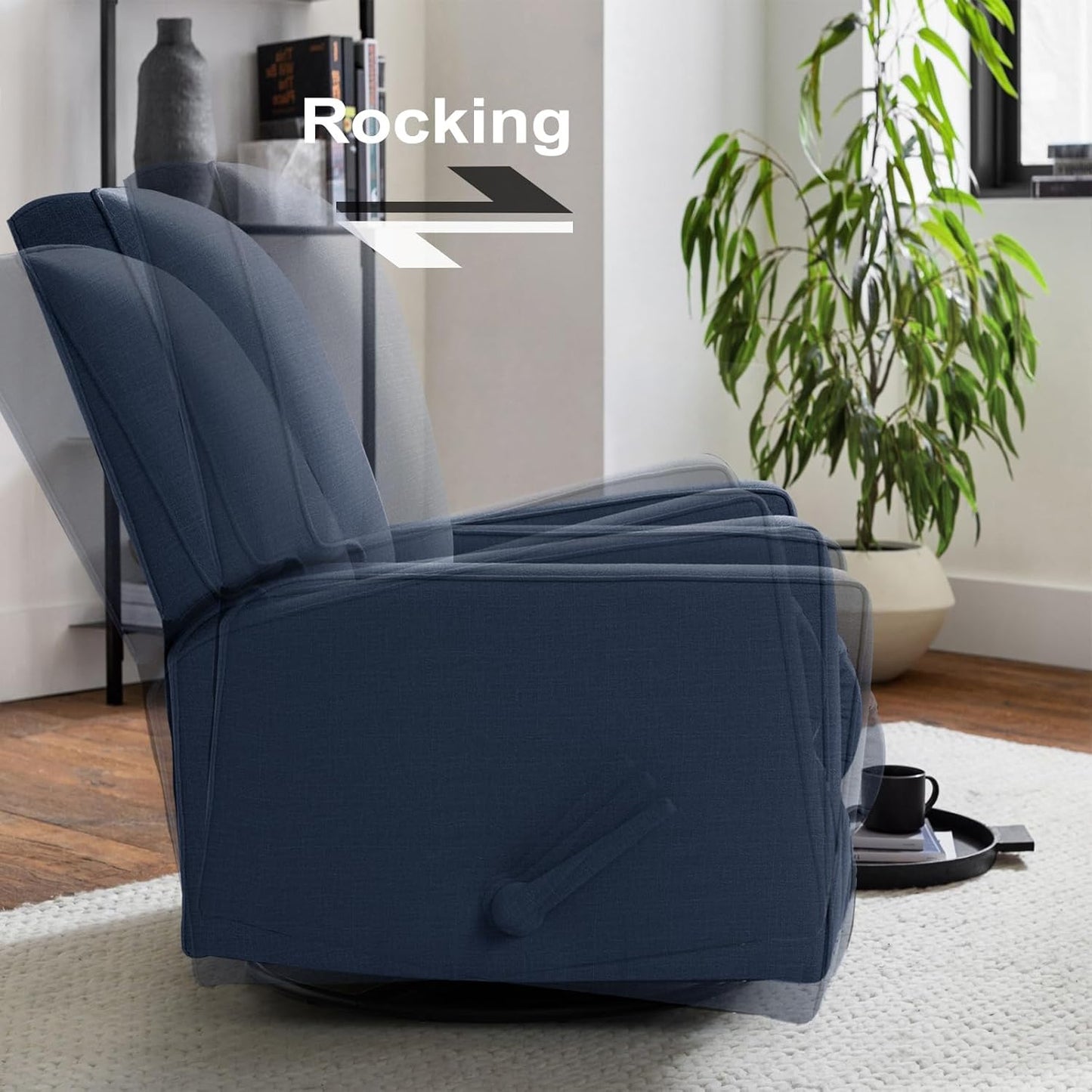 Harkawon Swivel Rocker Recliner Chair, Glider Rocker Recliner, Rocking Chair Nursery, Fabric Chair with High Back, Deep Seat, for Living Room, Bedroom, Beige