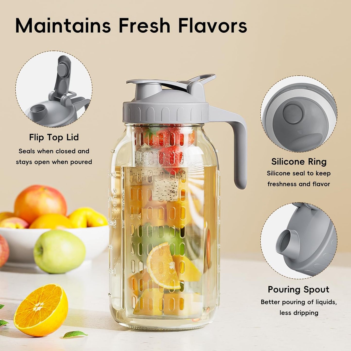 OneDream Breast Milk Pitcher 32oz Glass Pitcher with Lid, Formula Pitcher Leakproof Drip-Free Spout, Wide Mouth Mason Jar Pitcher for Easy Pouring, Dishwasher Safe Breastmilk Storage Pitcher