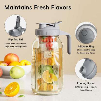 OneDream Breast Milk Pitcher 32oz Glass Pitcher with Lid, Formula Pitcher Leakproof Drip-Free Spout, Wide Mouth Mason Jar Pitcher for Easy Pouring, Dishwasher Safe Breastmilk Storage Pitcher