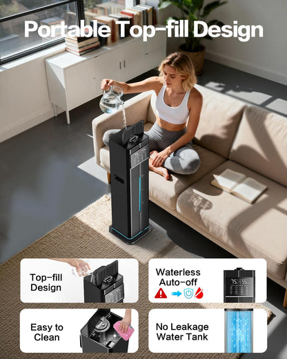 Cool Mist Humidifiers for Bedroom, Ultrasonic 2.4Gal 9L Quiet Top-Fill, Easy Clean with Essential Oil Tray, 360°Nozzle, 4 Speed, Remote, 60H Runtime, for Baby, Adults, Plants, Home, House, Large Room