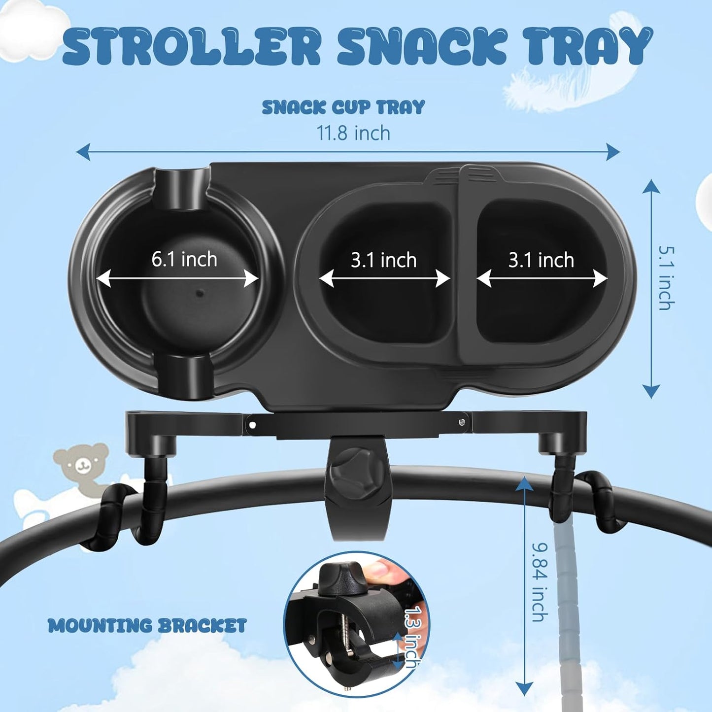Universal Stroller Snack Tray, 3-in-1 Detachable Cup and Snack Holder with Silicone Arms, Separating Silicone Sleeve Set, Dishwasher-Safe Baby Stroller Accessory