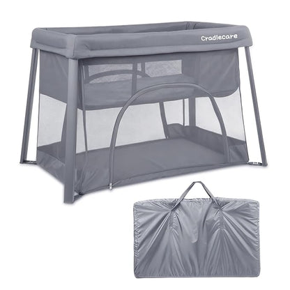 Pack and Play with Bassinet & Mattress, Lightweight Portable Baby Bed, Foldable Travel Bassinet Playard with Storage Bag, Easy Setup Playpen for Babies & Toddlers (Grey)