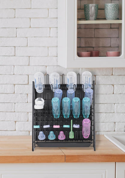 Inevibe Drying Rack for Lab Glassware and Bottles - Laboratory Draining Dryer Stand for Countertop, Space Saving Steel Wire Frame - Station for Baby Feeding Bottle