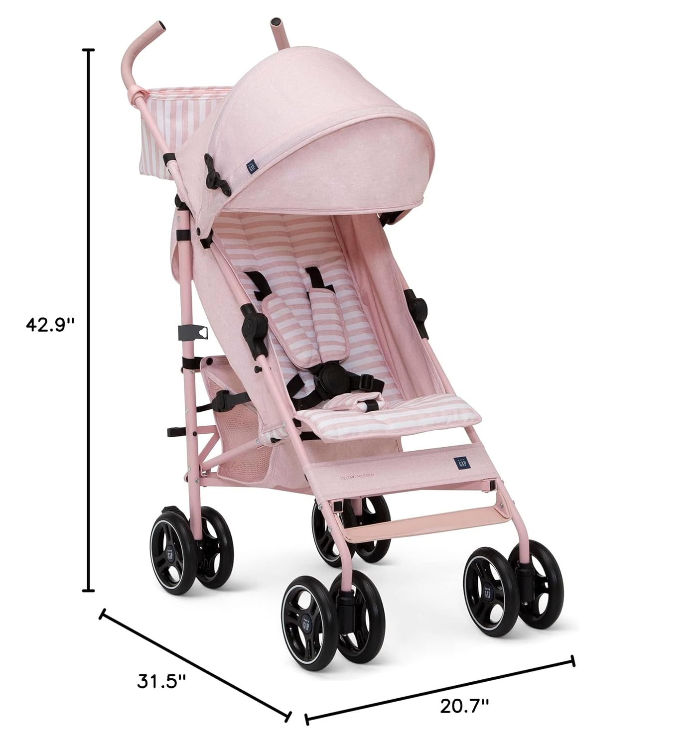 babyGap Classic Stroller - Lightweight Stroller with Recline, Compact Fold & Removable Parent Organizer - Made with Sustainable Materials, Grey Stripes