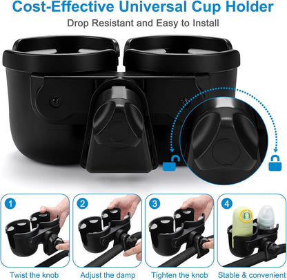 Accmor Stroller Cup Holder with Phone Holder, Bike Cup Holder, Universal Cup Holder for Uppababy Nuna Doona Strollers, 2-in-1 Cup Phone Holder for Stroller Bike Accessory