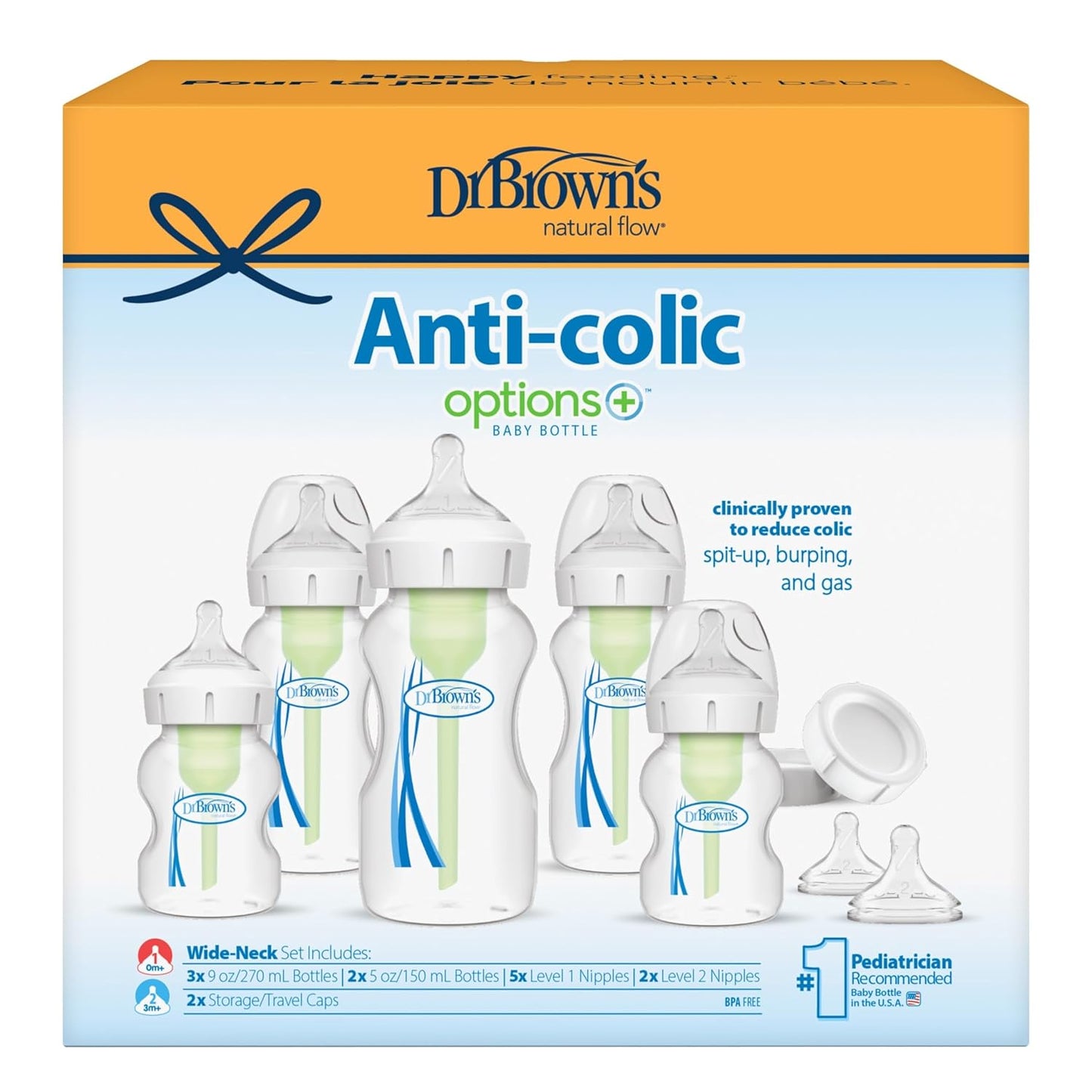 Dr. Brown's Breastfeeding Baby Bottles, Options+ Wide-Neck Breast to Bottle Feeding Set