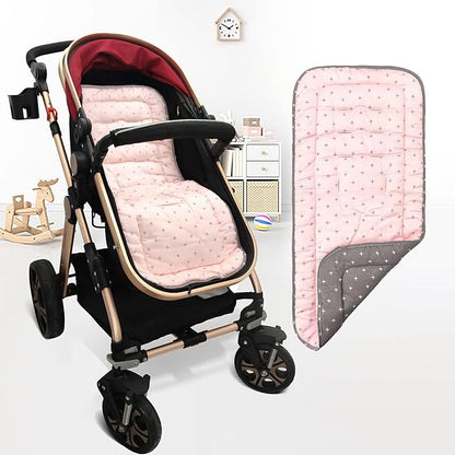 Baby Stroller Cushion,Infant Car Seat Insert-Reversible Universal Breathable and Soft Newborn seat Liner for Stroller,100% Cotton Seat Pad Liner for Newborns-34x78cm,1 Pack(Pink+Grey Cross)