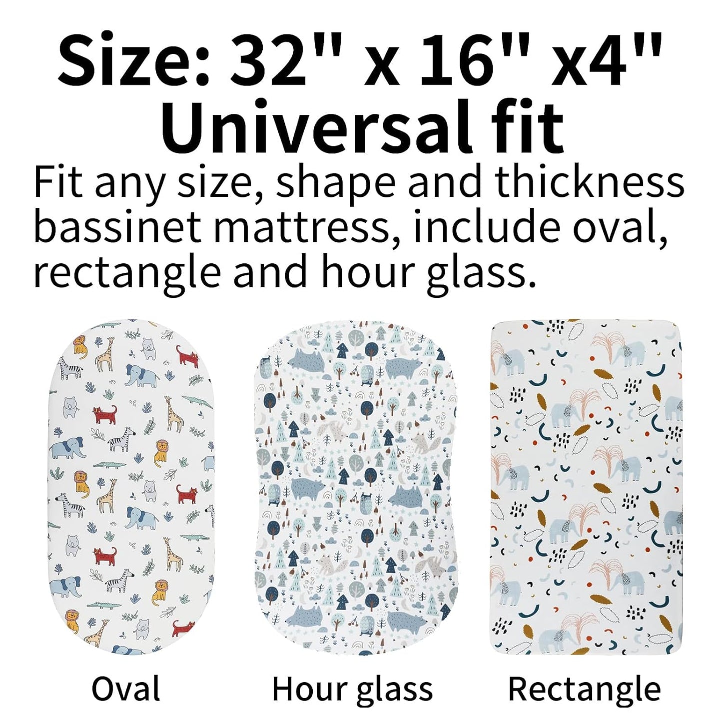 Onacosht Stretchy Bassinet Sheets 33" x 19" Compatible with Mika Micky, KoolaBaby (3 in 1), BabyBond, HARPPA and RICUTON Bedside Bassinet, 3 Pack for Baby Boy and Girl, Pink Floral