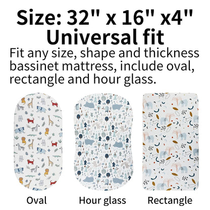 Onacosht Stretchy Bassinet Sheets 33" x 19" Compatible with Mika Micky, KoolaBaby (3 in 1), BabyBond, HARPPA and RICUTON Bedside Bassinet, 3 Pack for Baby Boy and Girl, Pink Floral
