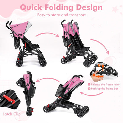 BABY JOY Double Umbrella Stroller, Lightweight Travel Side by Side Twin Stroller with Large Storage, Cup Holder, 5-Point Safety Harness, Adjustable Canopy & Compact Fold for Infant and Toddler (Black)