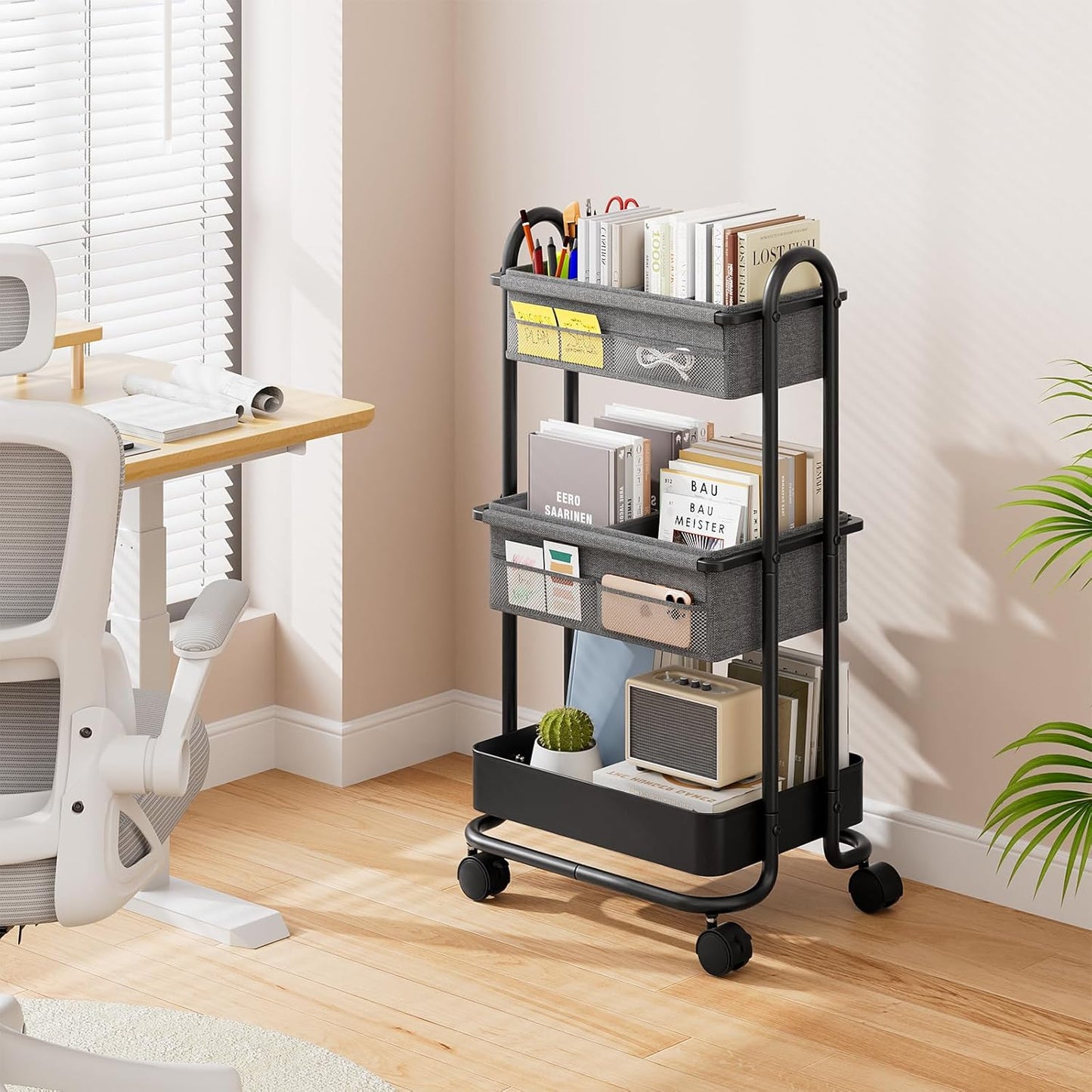 Modanais Baby Diaper Caddy Organizer Cart - 3 Tier Rolling Storage Cart with Wheels, Baby Essentials for Nursery Storage, Detachable Dividers - for Crib, Bedroom, Art & Craft Organizer (Black)