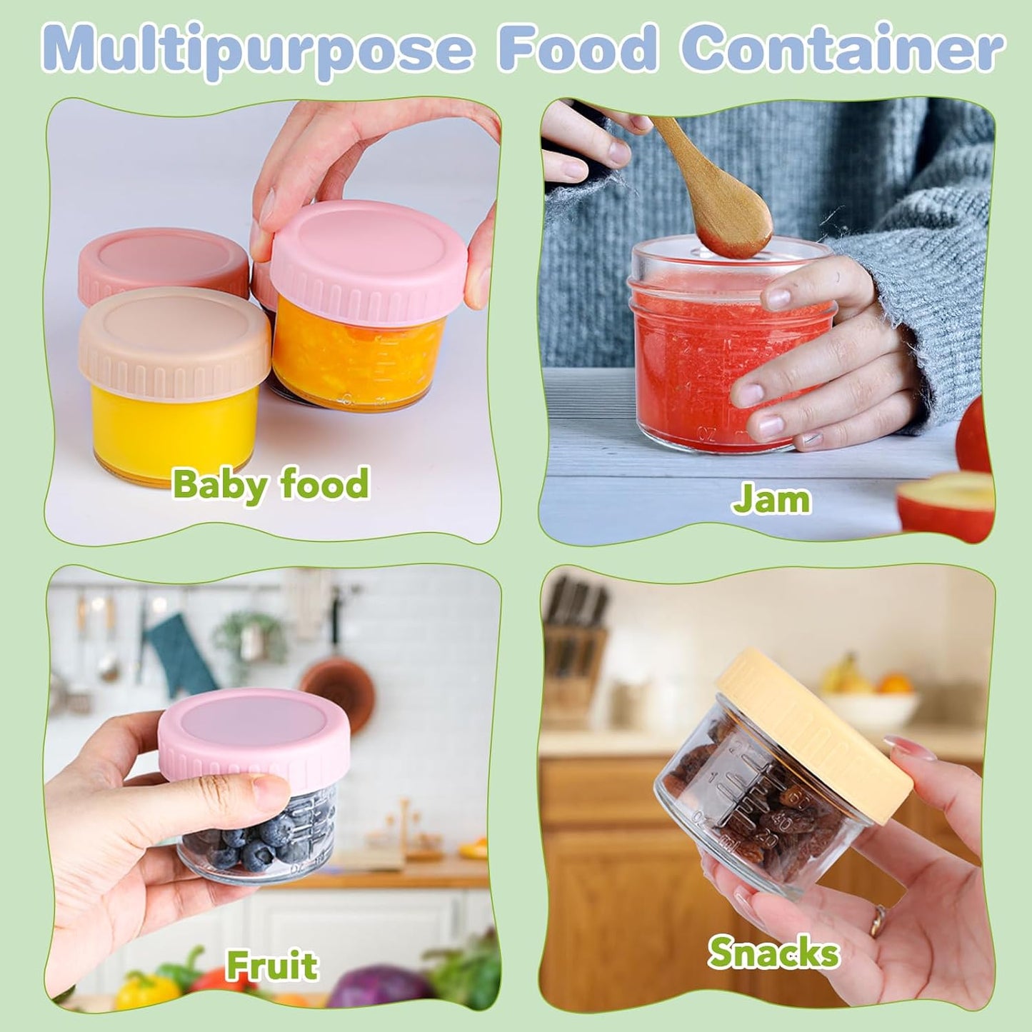 RowinsyDD 32-Pack Leakproof 4oz Glass Baby Food Jars With Lids - BPA Free, Freezer & Microwave Safe